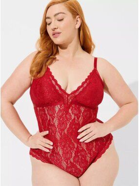 NWT Torrid V-Neck Lace Bodysuit Jester Red Size 3 3x 22 24
